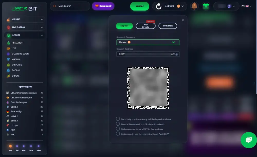 monero sportsbook jackbit deposit